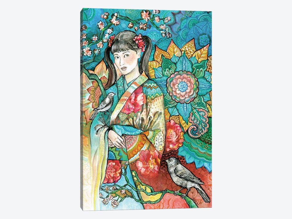 Japanese Woman in a Floral Kimono II by Fanitsa Petrou 1-piece Canvas Art