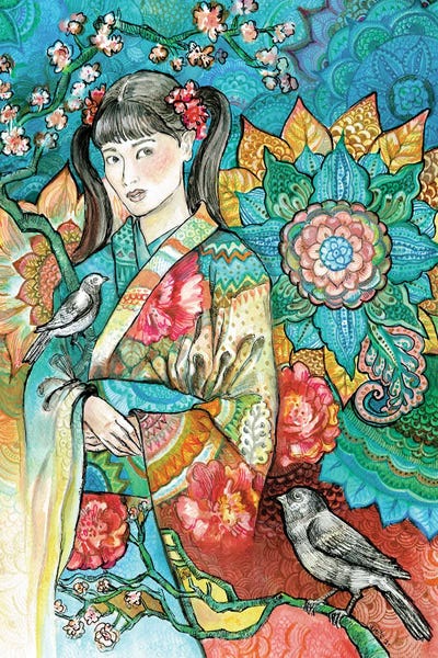Fanitsa Petrou: Japanese Woman in a Floral Kimono II by Fanitsa Petrou