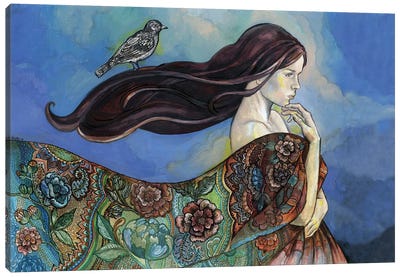 A Bird On Her Hair Canvas Art Print