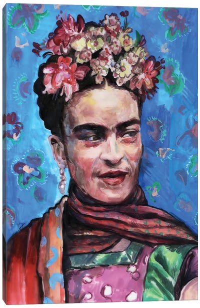 Frida On Blue Canvas Art Print - Fanitsa Petrou