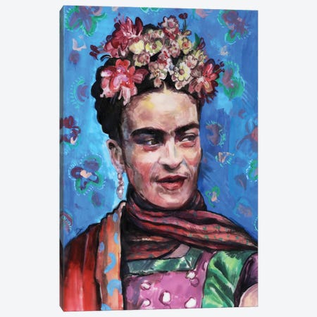 Frida On Blue Canvas Print #FPT21} by Fanitsa Petrou Canvas Wall Art