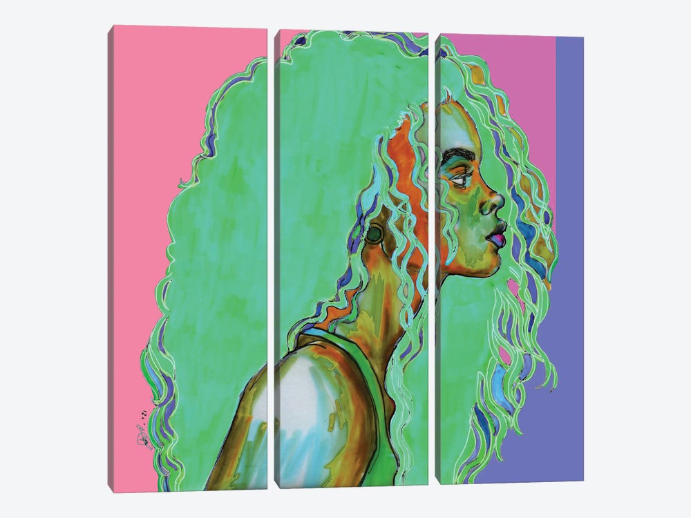 Neon Colored Hair by Fanitsa Petrou 3-piece Canvas Artwork