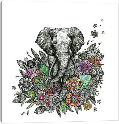 Elephant With Flowers Canvas Art Print - Fanitsa Petrou
