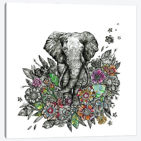 Elephant With Flowers Canvas Print #FPT305} by Fanitsa Petrou Canvas Wall Art