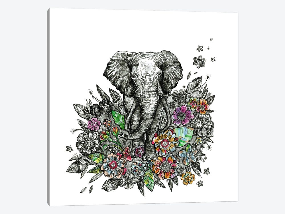 Elephant With Flowers by Fanitsa Petrou 1-piece Canvas Art Print