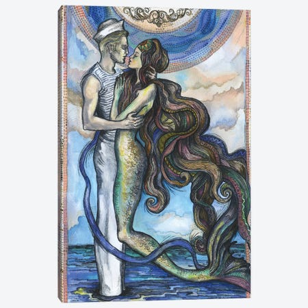 The Sailor And The Mermaid Canvas Print #FPT34} by Fanitsa Petrou Canvas Wall Art