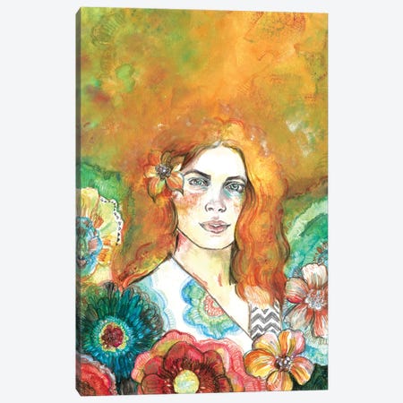 Red Hair And Flowers Canvas Print #FPT378} by Fanitsa Petrou Canvas Art
