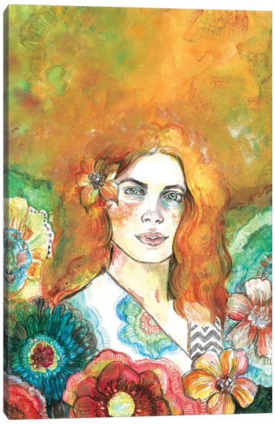 Red Hair And Flowers Canvas Art Print - Fanitsa Petrou