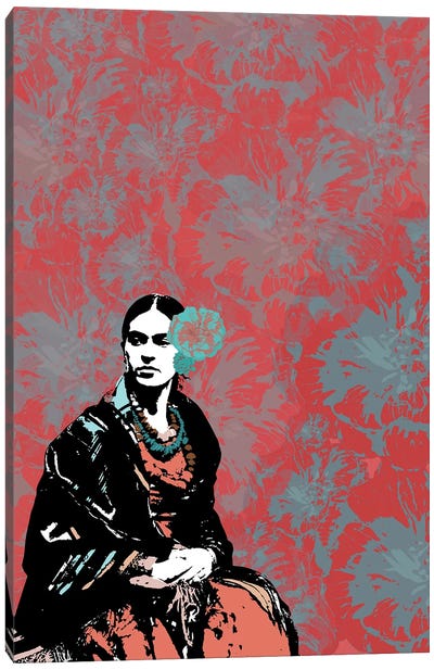 Frida Red Floral Canvas Art Print - Fanitsa Petrou