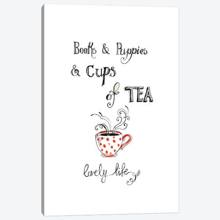 Books And Puppies And Cups Of Tea Canvas Print #FPT457} by Fanitsa Petrou Canvas Wall Art
