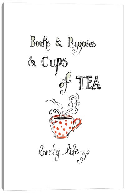 Books And Puppies And Cups Of Tea Canvas Art Print - Fanitsa Petrou