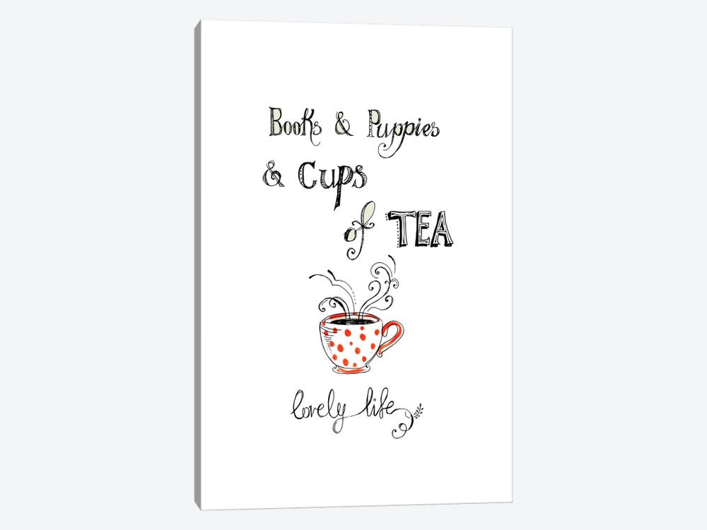 Books And Puppies And Cups Of Tea by Fanitsa Petrou 1-piece Canvas Art Print