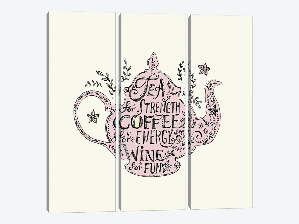 Tea Coffee Wine Pink Teapot by Fanitsa Petrou 3-piece Canvas Print
