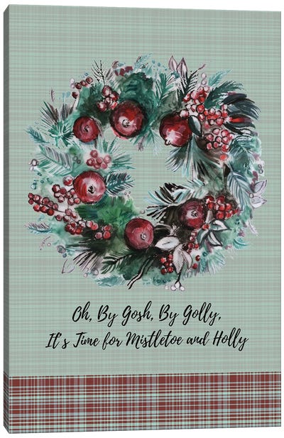 Mistletoe And Holly Christmas Art Canvas Art Print - Fanitsa Petrou