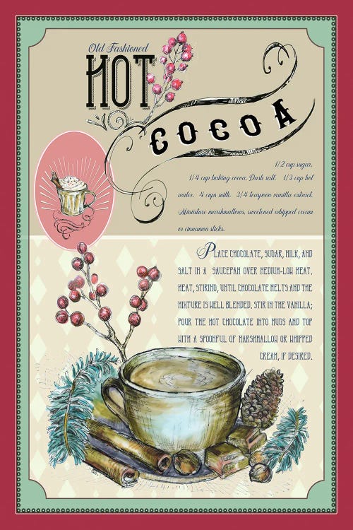 Hot Cocoa Recipe Retro Christmas Art by Fanitsa Petrou wall art