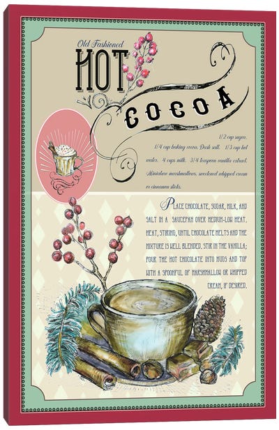 Hot Cocoa Recipe Retro Christmas Art Canvas Art Print - Fanitsa Petrou