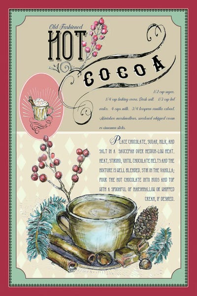 Vintage Christmas: Hot Cocoa Recipe Retro Christmas Art by Fanitsa Petrou