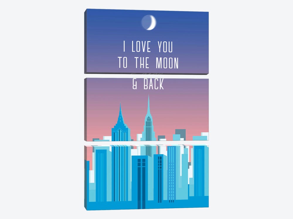 I Love You To The Moon And Back - Cityscape by Fanitsa Petrou 3-piece Canvas Art