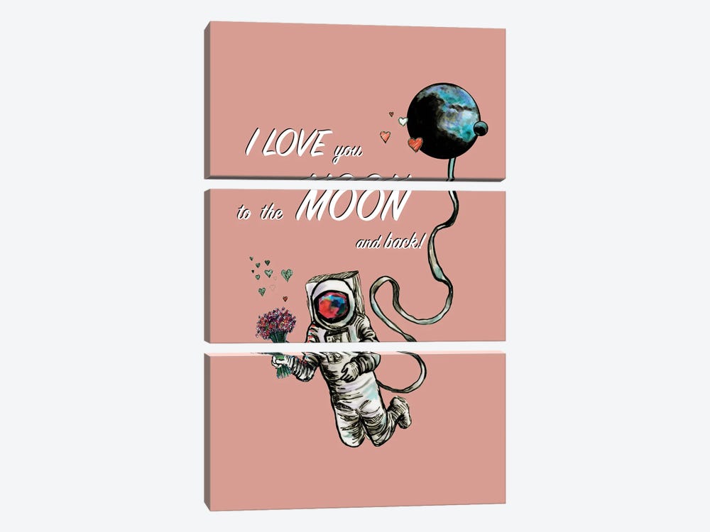 I Love You To The Moon And Back - Lovestruck Astronaut by Fanitsa Petrou 3-piece Canvas Artwork
