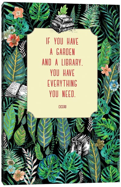 A Garden And A Library - Book Lover's Gift Canvas Art Print - Fanitsa Petrou