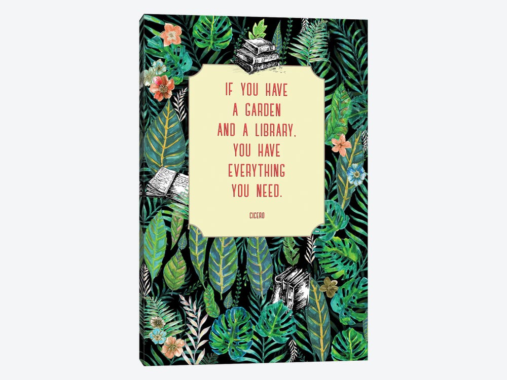 A Garden And A Library - Book Lover's Gift by Fanitsa Petrou 1-piece Canvas Art Print