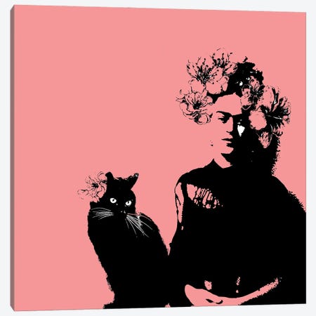 Frida with Cat Canvas Print #FPT569} by Fanitsa Petrou Canvas Art Print