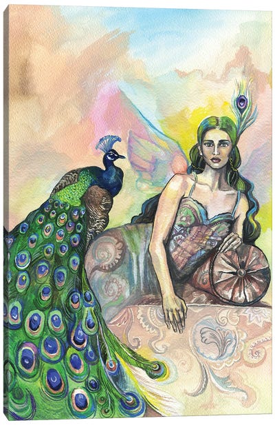 The Lady Of The Peacocks Canvas Art Print - Fanitsa Petrou