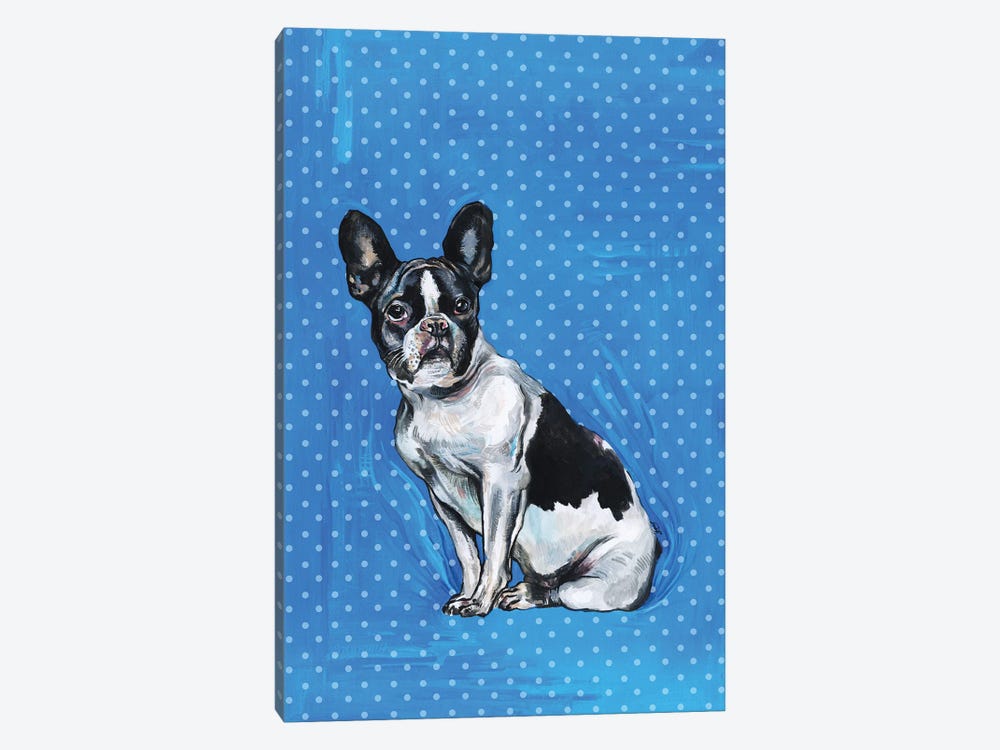 French Bulldog - Blue And White Polka Dots by Fanitsa Petrou 1-piece Canvas Wall Art
