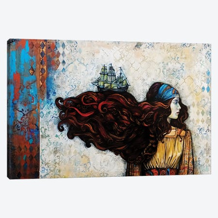 A Ship On Her Hair - Mermaid Canvas Print #FPT615} by Fanitsa Petrou Canvas Artwork
