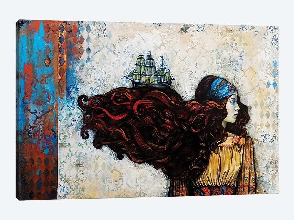 A Ship On Her Hair - Mermaid by Fanitsa Petrou 1-piece Canvas Artwork