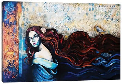 A Seagull On Her Hair - Mermaid Canvas Art Print - Fanitsa Petrou