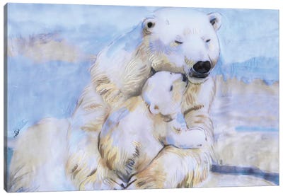 Polar Bears, Mama Bear And Cub VI Canvas Art Print - Baby Animal Art