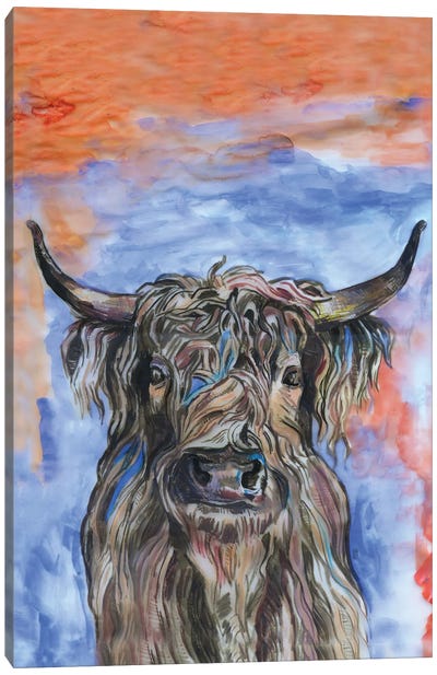 Highland Cow Canvas Art Print - Purple Art
