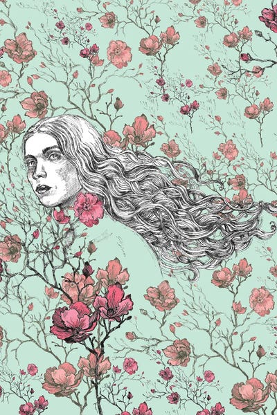 Magnolias: Woman In A Meadow With Red Flowers by Fanitsa Petrou