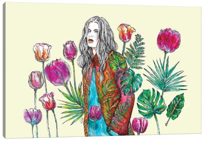 Floral Coat And Big Leaves I Canvas Art Print - Fanitsa Petrou