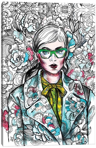 Floral Coat And Glasses - Fashion Illustration Canvas Art Print - Fanitsa Petrou