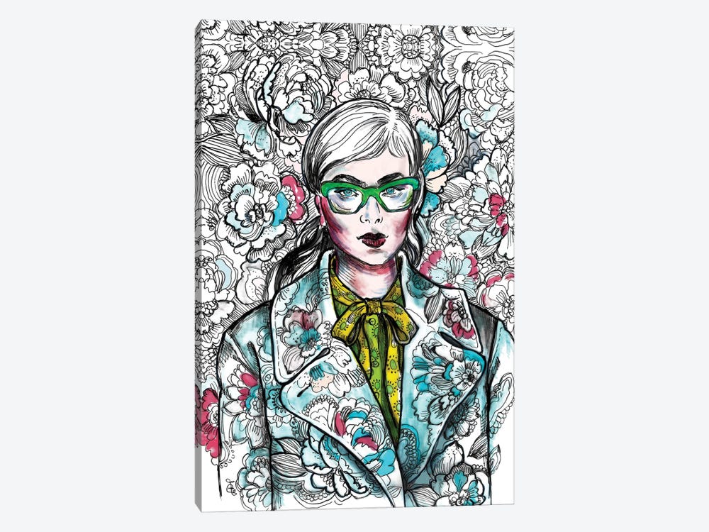 Floral Coat And Glasses - Fashion Illustration by Fanitsa Petrou 1-piece Art Print