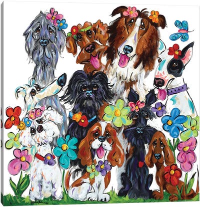 Garden Of Sunny Delight Canvas Art Print - Bull Terriers