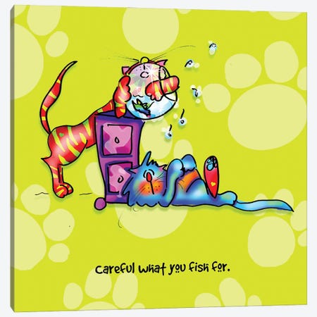 Careful What You Fish For Canvas Print #FPW154} by Faux Paw Petique, By Debby Carman Art Print