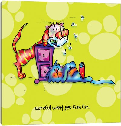 Careful What You Fish For Canvas Art Print - Faux Paw Petique, By Debby Carman