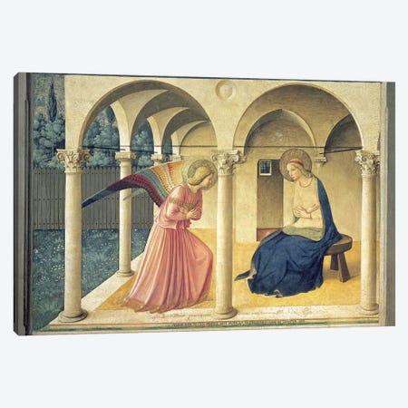 The Annunciation, Convent of San Marco in Florence, c.1438-45 (Museo di San Marco) Canvas Print #FRA1} by Fra Angelico Canvas Artwork