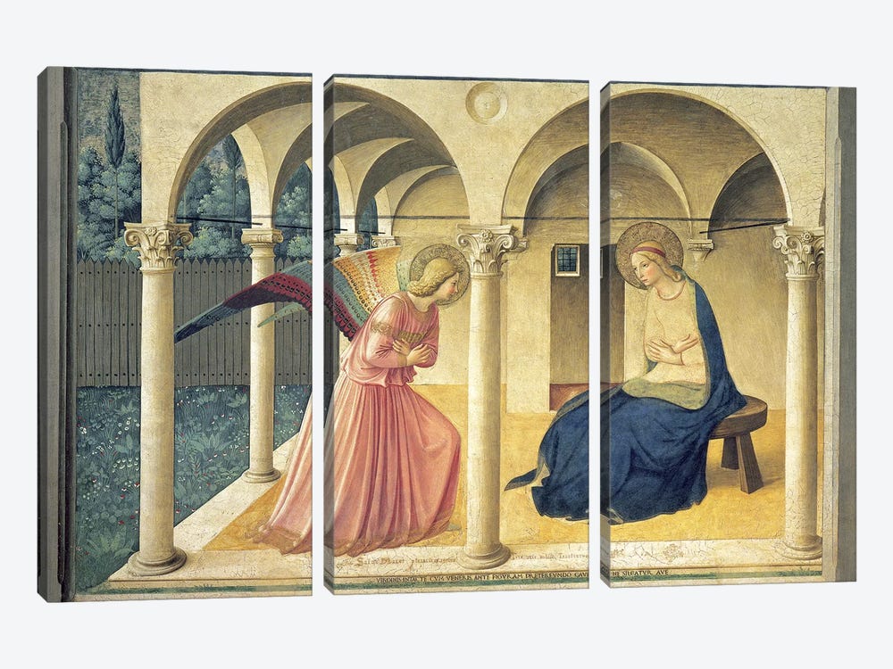 The Annunciation, Convent of San Marco in Florence, c.1438-45 (Museo di San Marco) by Fra Angelico 3-piece Canvas Print