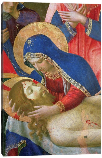 Detail of Madonna Holding Jesus, Lamentation Over The Dead Christ, c.1436-40 Canvas Art Print - Virgin Mary
