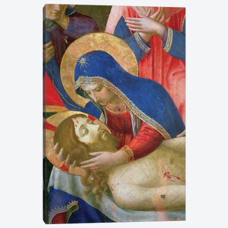 Detail of Madonna Holding Jesus, Lamentation Over The Dead Christ, c.1436-40 Canvas Print #FRA33} by Fra Angelico Canvas Print
