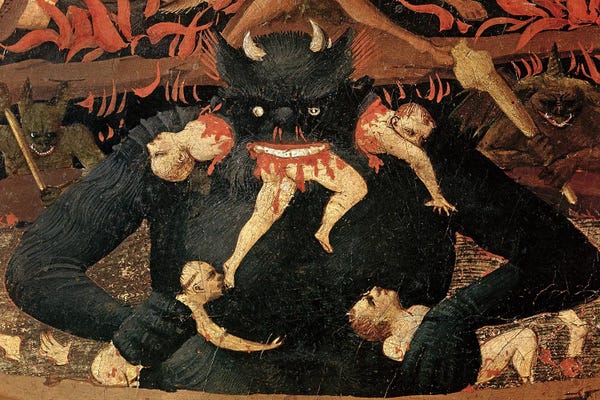Renaissance: Detail Of Satan Devouring The Damned In Hell, The Last Judgement, c.1431 by Fra Angelico