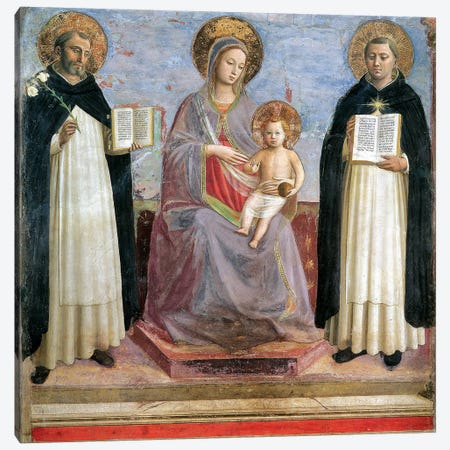 The Virgin And Child With St. Dominic And St. Thomas Aquinas, 1424-30 Canvas Print #FRA3} by Fra Angelico Canvas Artwork