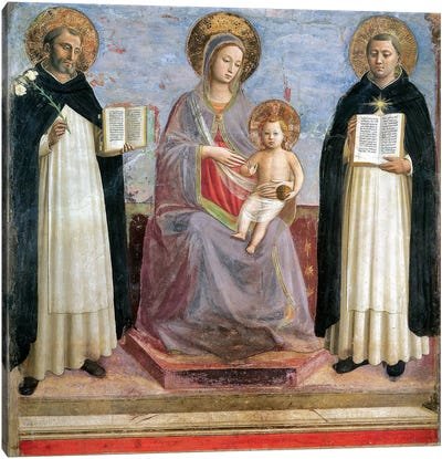 The Virgin And Child With St. Dominic And St. Thomas Aquinas, 1424-30 Canvas Art Print - Saints
