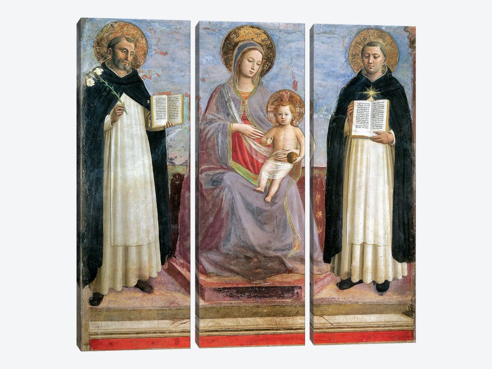 The Virgin And Child With St. Dominic And St. Thomas Aquinas, 1424-30 3-piece Canvas Print