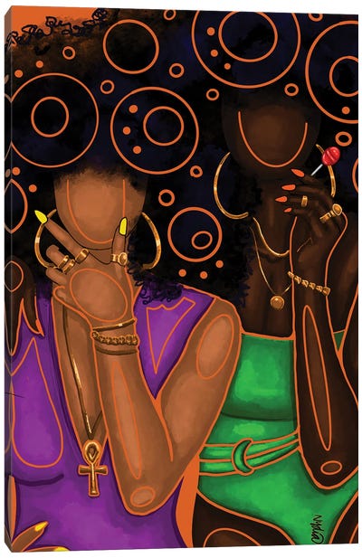 Summer Colors & Circles Canvas Art Print - Colored Afros Art