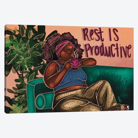 Rest Is Productive Canvas Print #FRC55} by Colored Afros Art Canvas Artwork